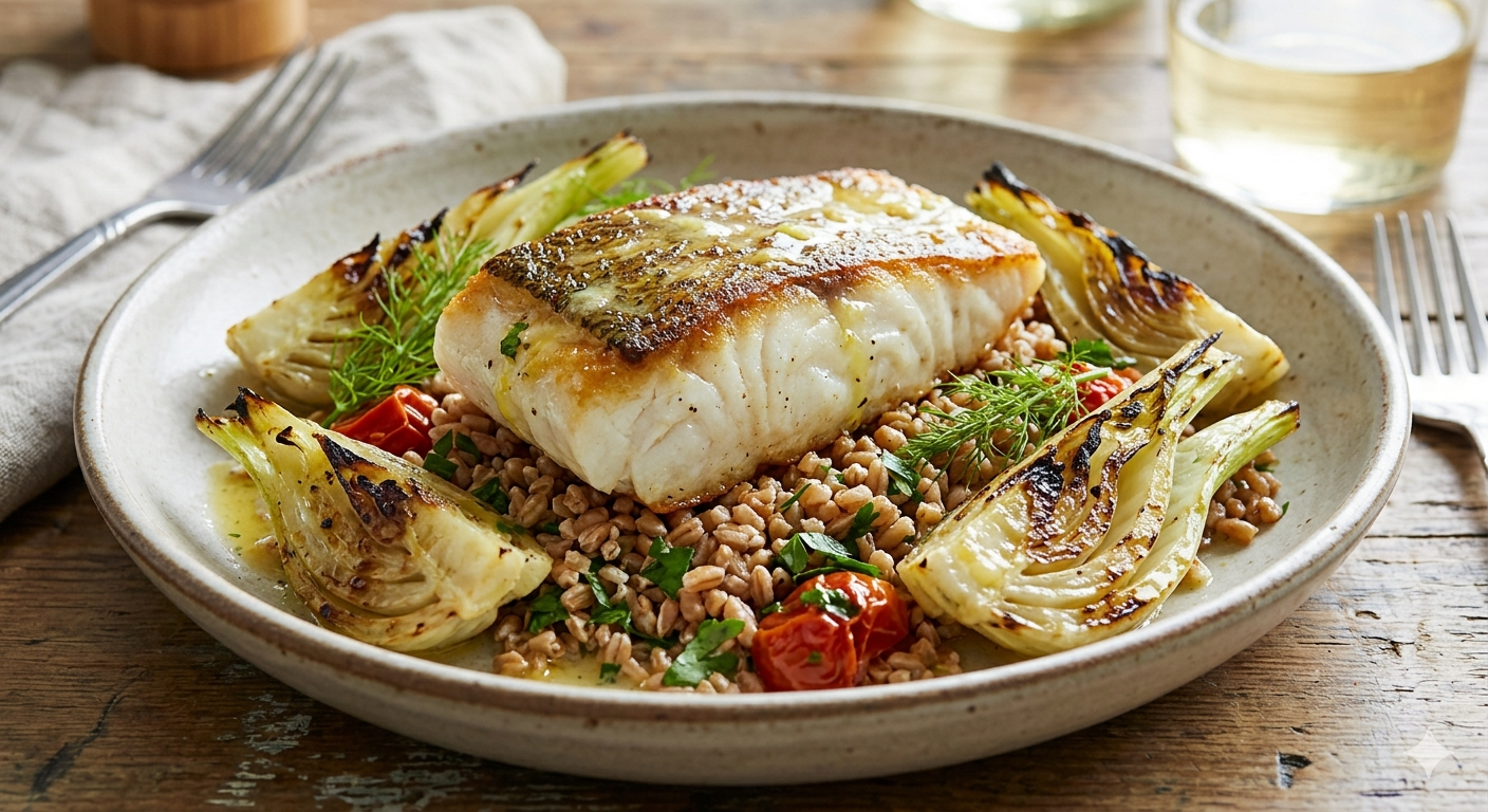Halibut, Fennel, Farro